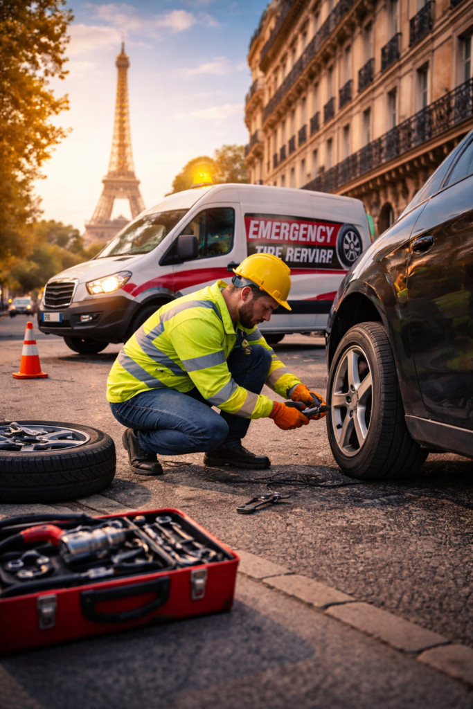 emergency mobile tire repair in Paris flat tire