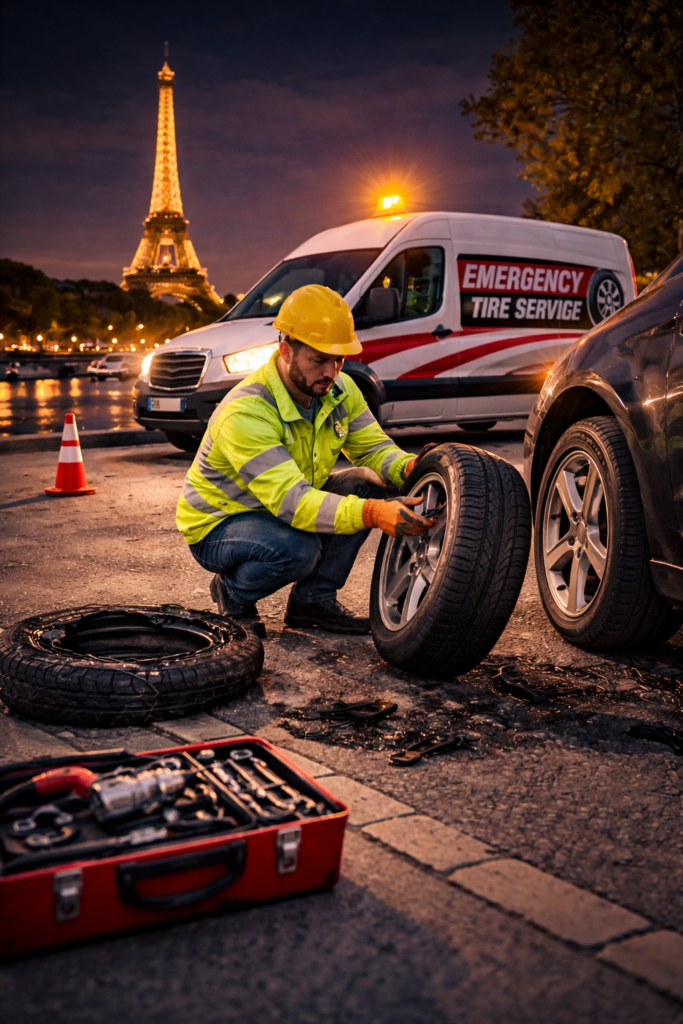 emergency mobile tire repair in Paris blowout