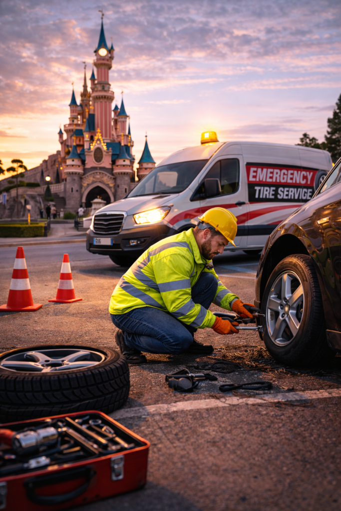 emergency mobile tire repair in Paris Disneyland